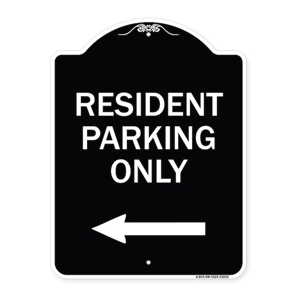 Reserved Parking Resident Parking W/ Left Arrow Heavy-Gauge Aluminum Sign, 24" x 18", BW-1824-23038